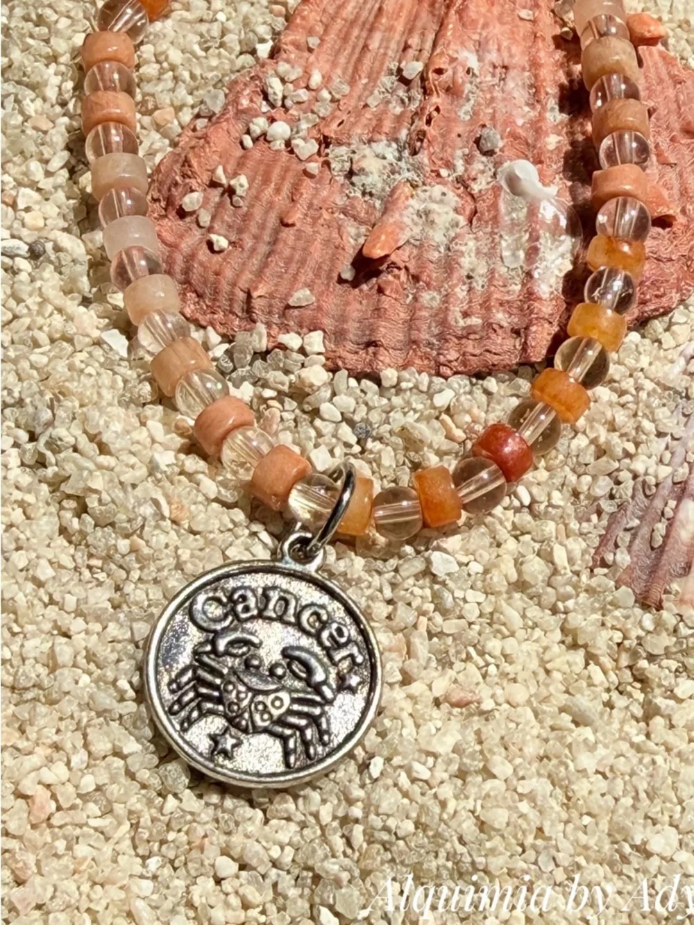 Peach and Orange Beaded Cancer Zodiac Bracelet MOONSTONE QUARTZ